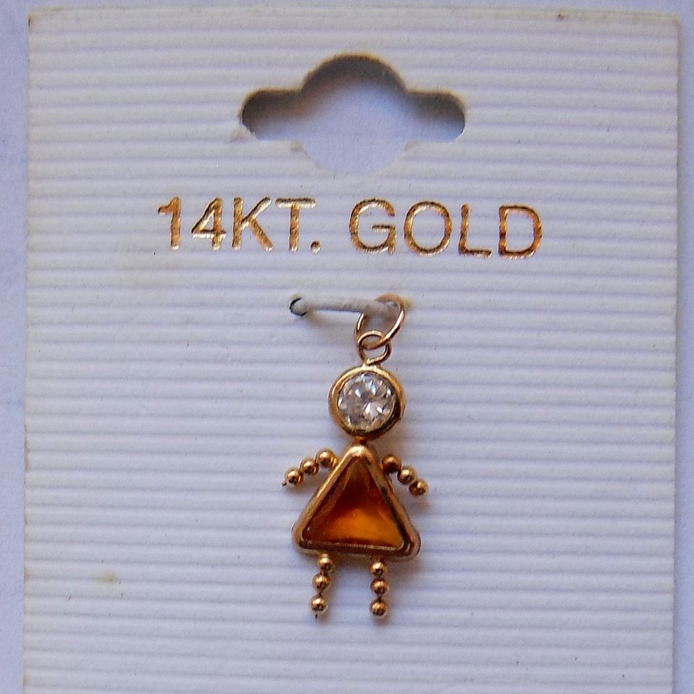 New 14 kt Gold Girl November Birthstone Pendant Charm